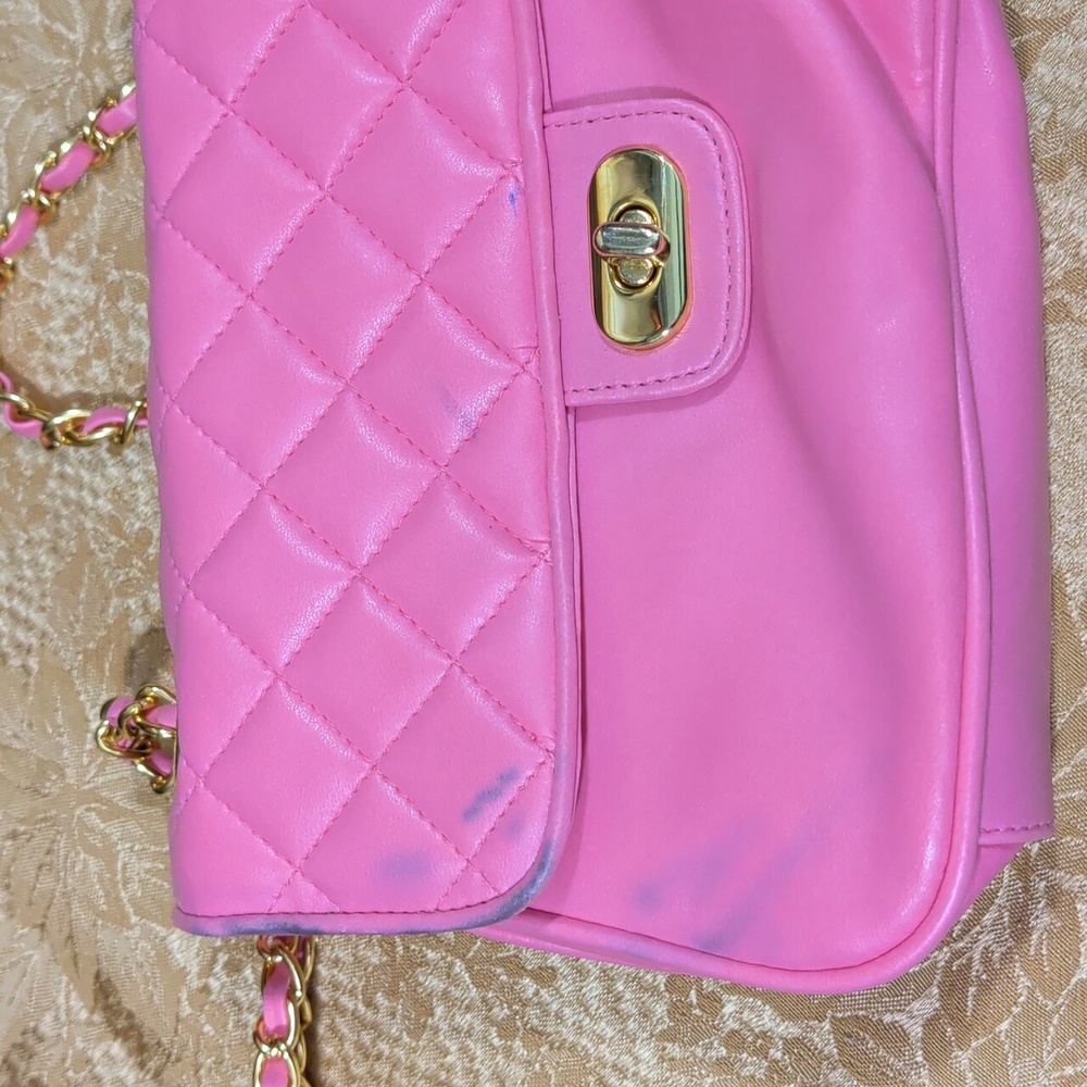 Chic Pink Quilted Shoulder Bag with Chain Strap - Picture 7 of 7